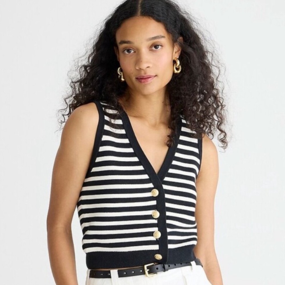 J.‎ Crew Emilie Sweater Vest in Stripe Black Large